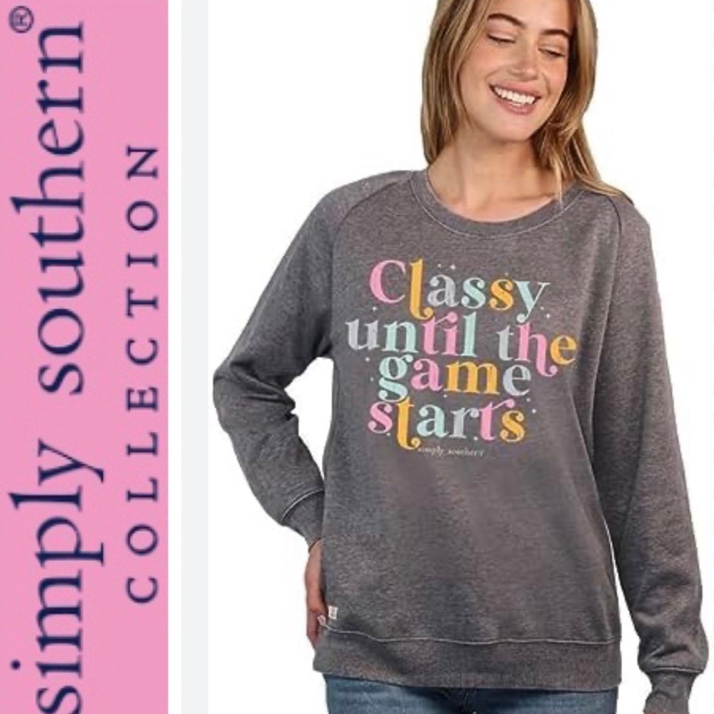 NWT SIMPLY SOUTHERN “Classy Until The Game Starts” Graphic Sweatshirt  Sz: S